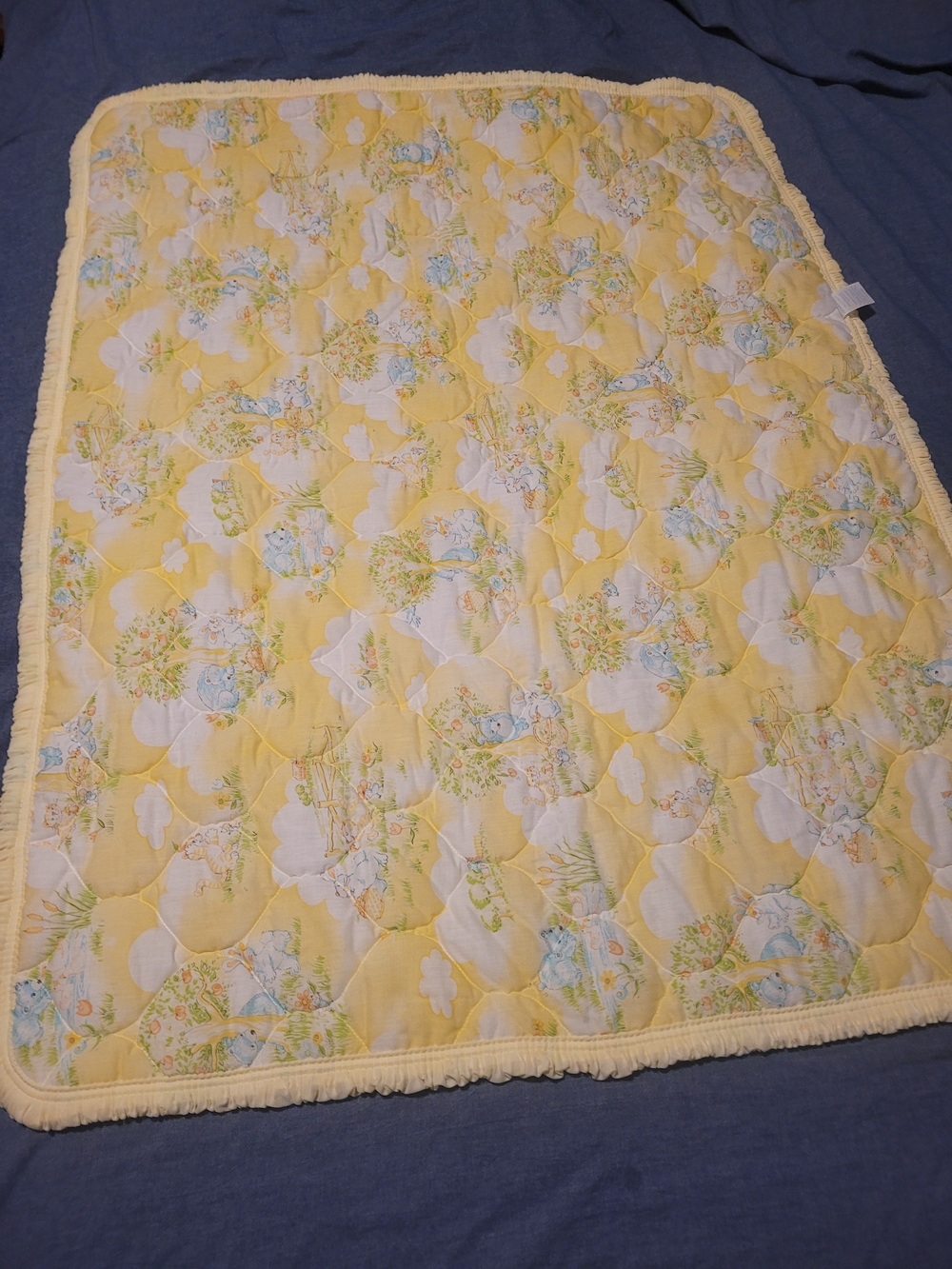 1978 Dundee Baby Comforter Quilt Blanket Sleeping Yellow Bear Bunny Cat 34x45 (C